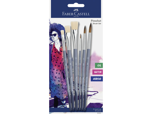 Penselenset FC 6 stuks 3x plat (6,10,14) 3x rond (2,