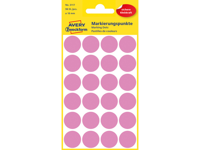 Etiket Zweckform 18mm rond blister 4 vel a 24 et. roze