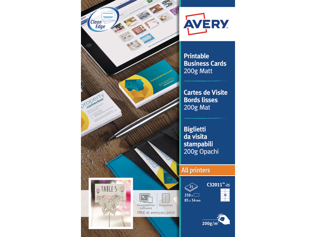 Visitekaartjes Avery 85x54mm 200gr wit mat ILK doos 10 vel