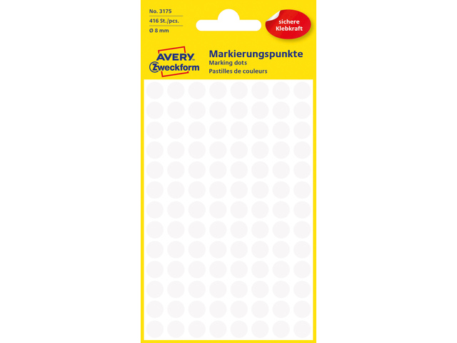 Etiket Zweckform 8mm rond blister 4 vel a 104 et. wit
