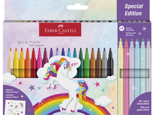 Viltstiften FC Unicorn 18x stand. kleur + 6x pastel kleur