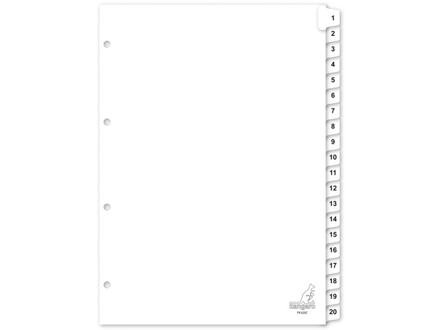 Tabblad Kangaro A4 cijfers karton 190grs 4r. 20dlg wit