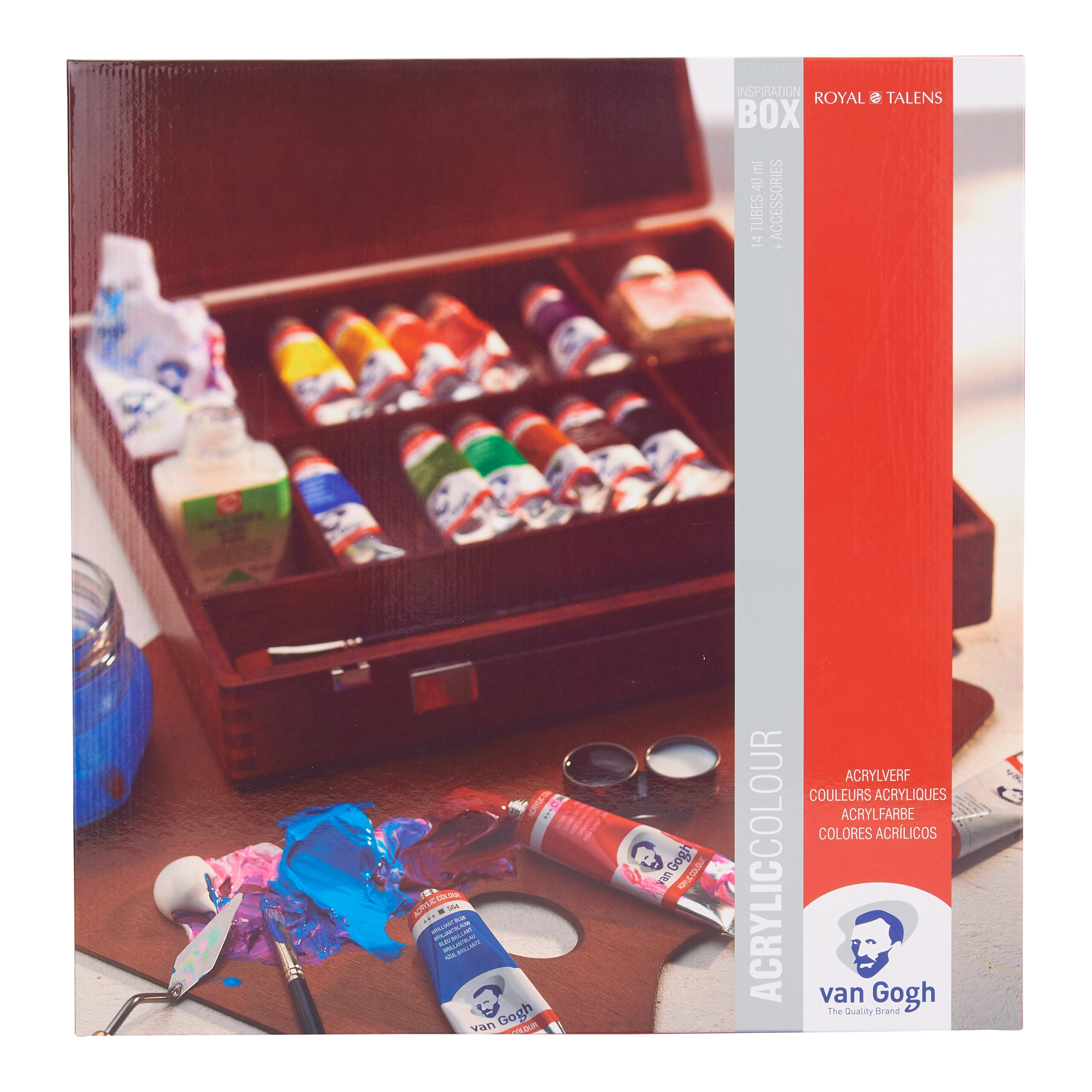 Van Gogh Acrylverf in kist Inspiration met 14 kleuren in tubes van 40 ml + accessoires