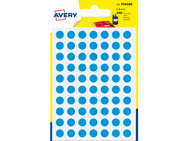 Etiket Avery 8mm rond blister 490st blauw