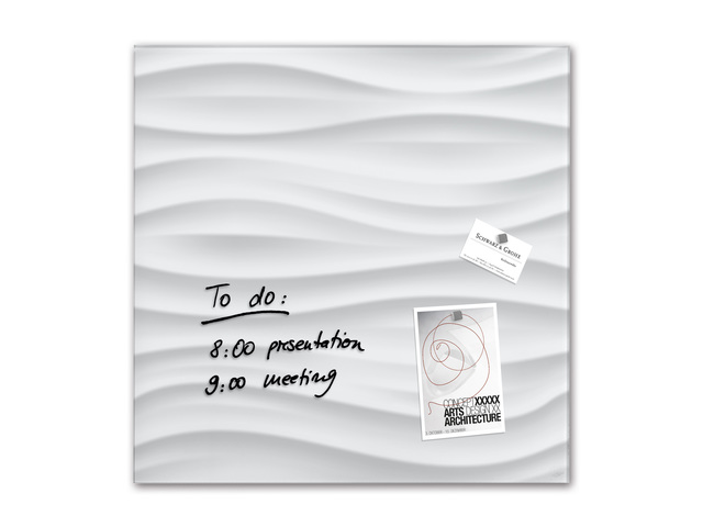 Glasmagneetbord Sigel wit Wave 480x480x15mm 3 magneten