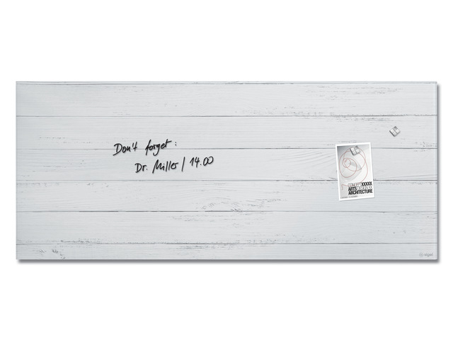 Glasmagneetbord Sigel mat WHITE WOOD 1300x550x15mm