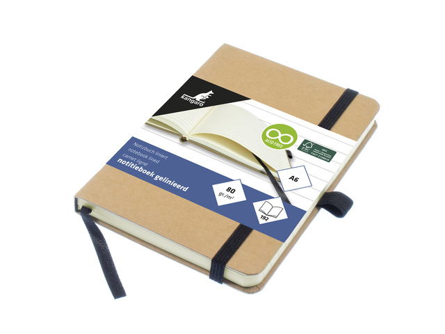 Notitieboek Kangaro A6 kraft lijn HC 96 vel 80 grams roomwi