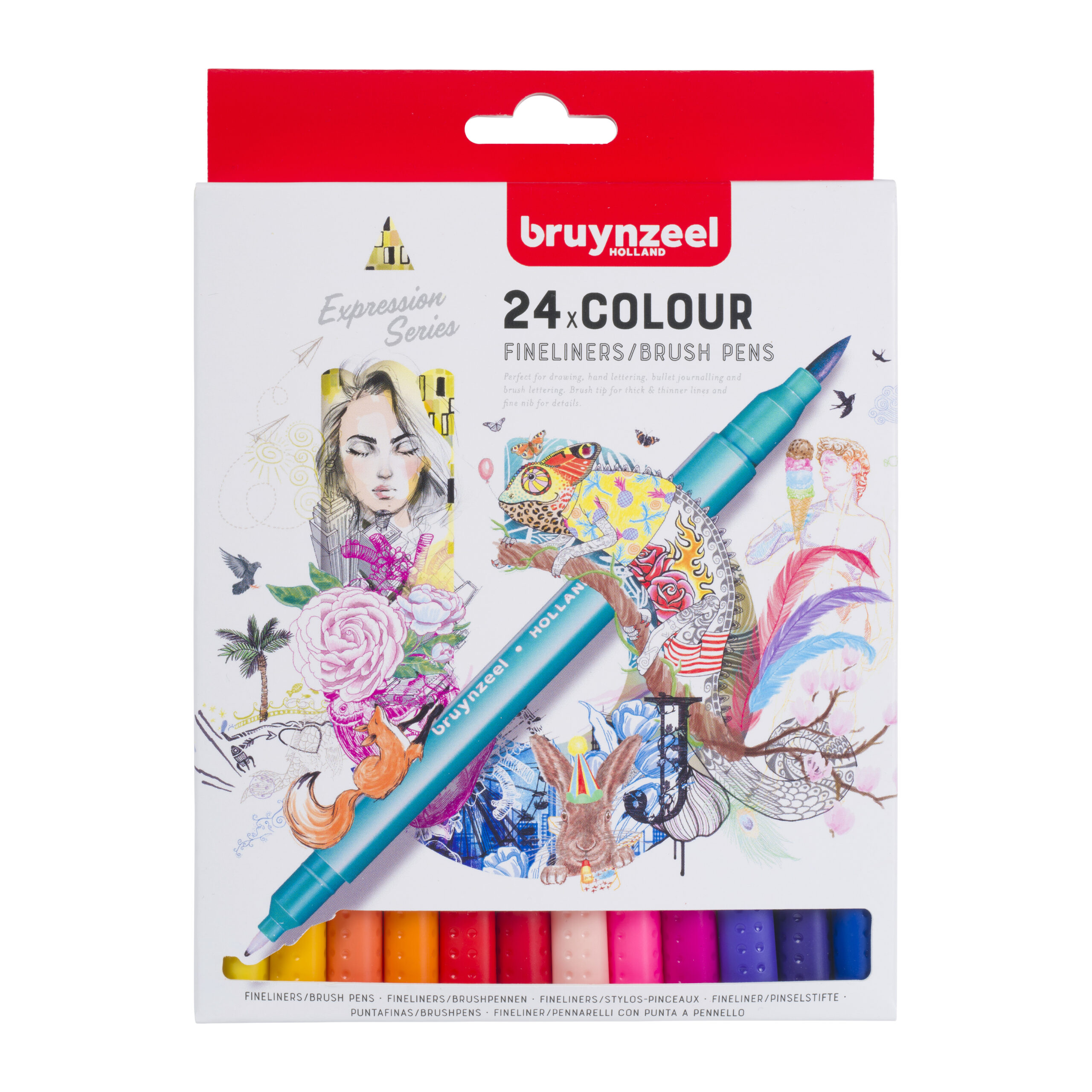 Bruynzeel Creatives Fineliner / Brushpen set 24 kleuren
