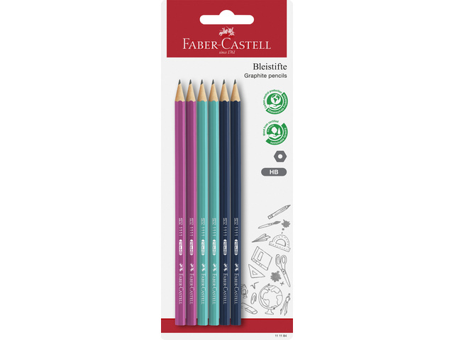 Potlood FC 1111 HB 6st. kleuren: roze, aqua en