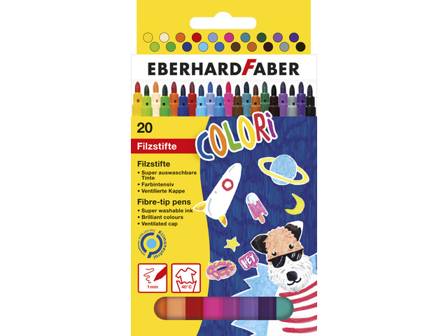 Viltstift EFA uitwasbaar in 20 kleuren.