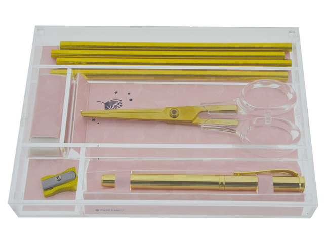 Stationery set goud. In hard kunststof box. Diverse accesso
