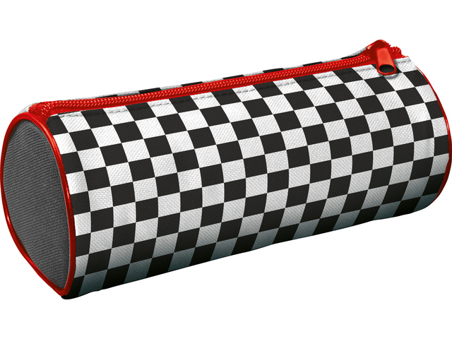 Etui zwart-wit geblokt rond 23 cm. 8 cm diameter