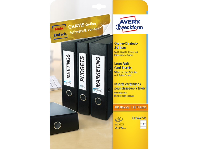 Ordnerruget. Avery 190x54mm doos 25 vel 5 et. per vel