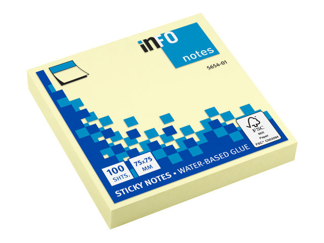 Info notes 75x75mm geel blok a 100 vel