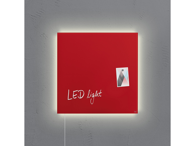 Glasmagneetbord Sigel rood LED 480x480x15mm 3 magneten +