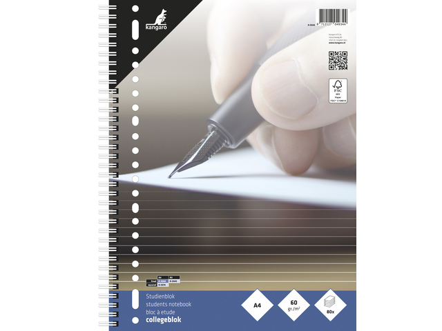 Collegeblok Kangaro A4 lijn 23R 60grs 80 blad