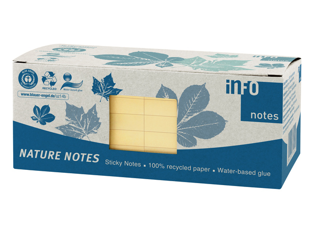 Info notes 75x75mm geel recycled doos 12 blok