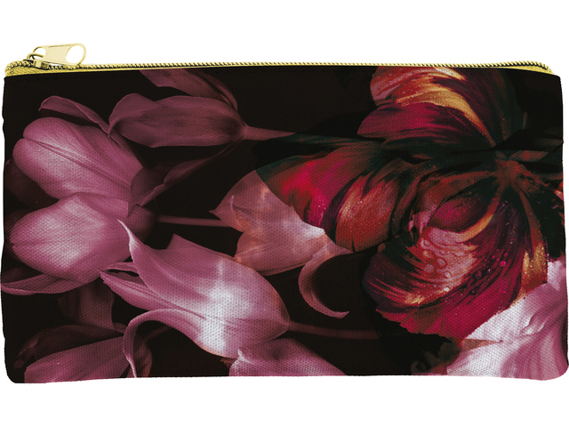 Etui zwart met bloem plat 21 x 12 cm