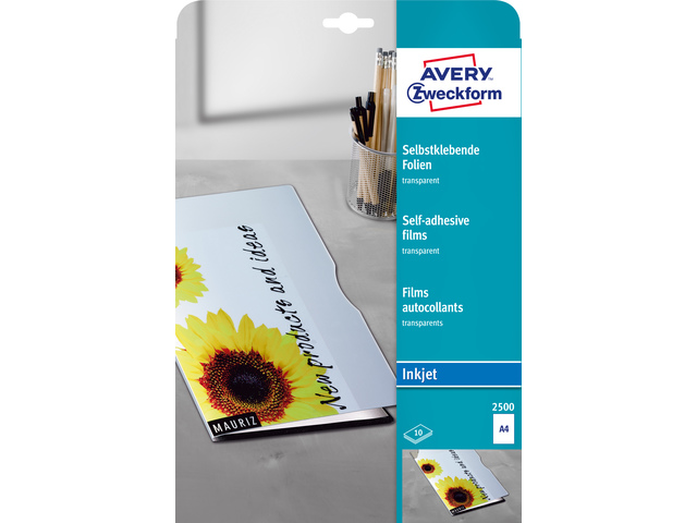 Inkjetfolie Avery A4 170micron transp.zelfklevend doos 10 vel