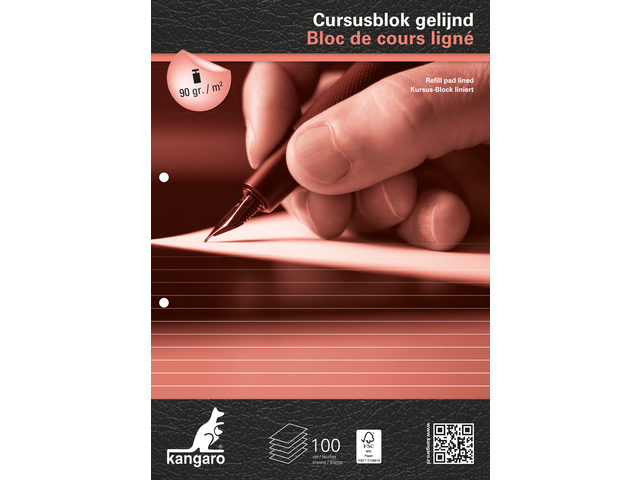 Cursusblok Kangaro A4 lijn 8mm, 90grs 100 vel