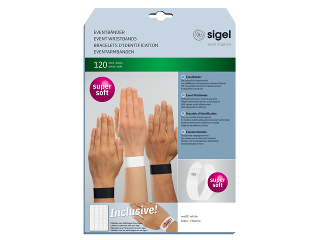Evenementenbandjes Sigel super soft 255x25mm wit