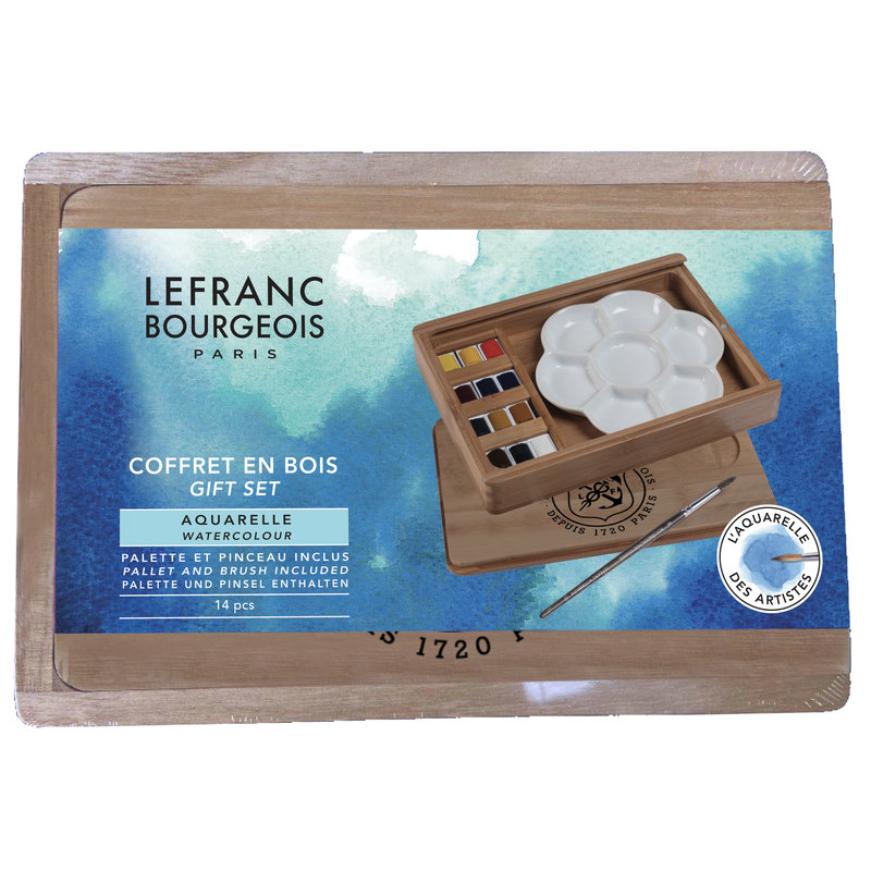 Lefranc Bourgeois Fine Watercolour Wood box set 12 Tubes+Accessories
