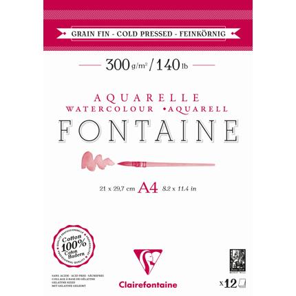 Clairefontaine Fontaine  Aquarelblok  glued pad on 2 sides 12sh 300g
