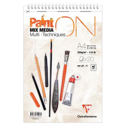 Clairefontaine PaintON Wit spiraalblok 20 bladen 250g