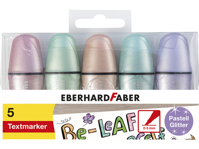 Tekstmarker EFA mini glitter pastel etui 5st.