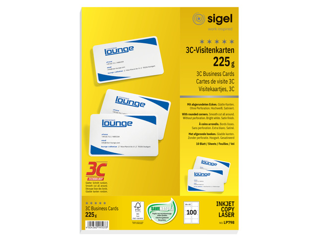 Visitekaart Sigel 85x55mm hoogwit 225grs doos 10 vel 10