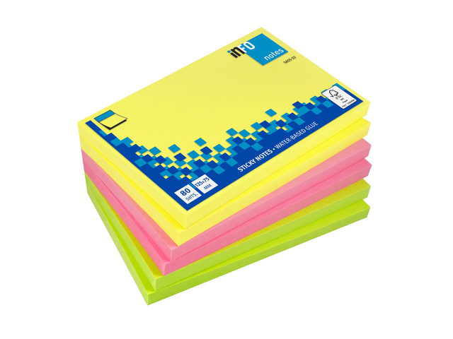 Info notes 125x75mm ass. kleuren pak 6 blok