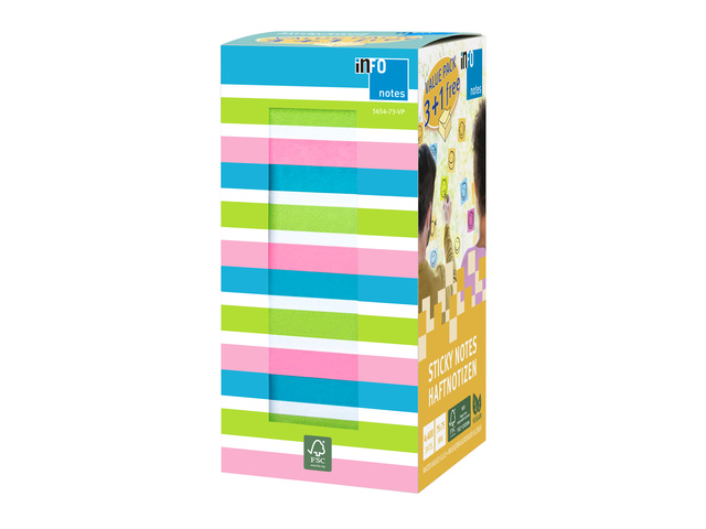 Info Notes 75x75mm 400 vel voordeelpak 3+1 Gratis
