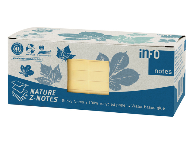 Info notes 75x75mm Z-Notes geel recycled doos 12 blok