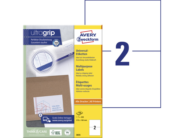 Etiket Avery ILK 210x148mm wit doos 100 vel 2 et. per vel