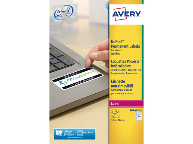 Laseretiket Avery63,5x33,9mm wit No-Peel doos 20 vel 24 et.