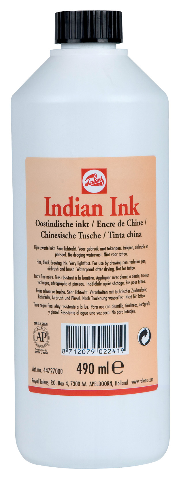 Talens Oostindische Inkt Fles 490 ml Zwart 700
