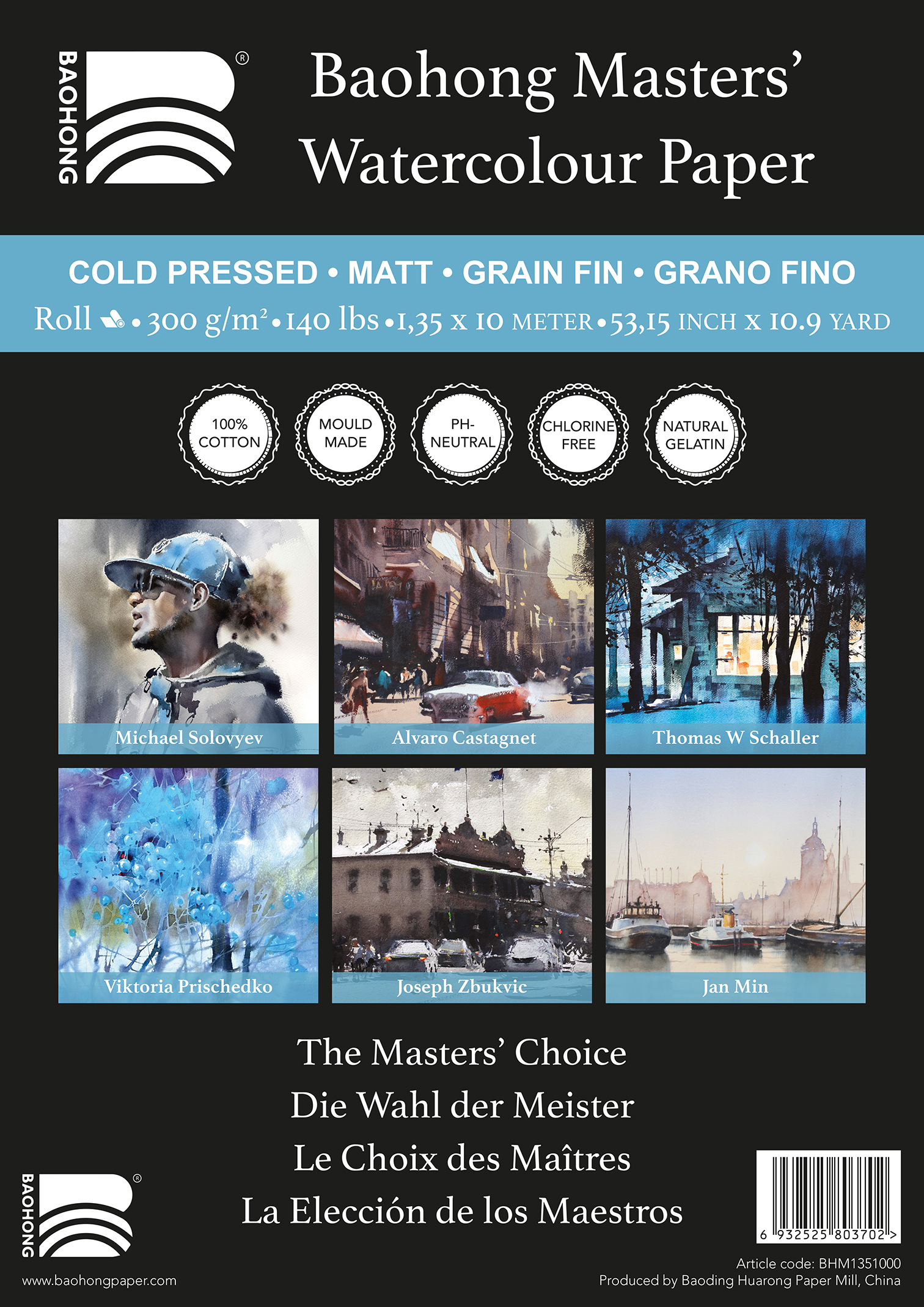 Baohong Masters' Watercolour Roll Cold Pressed 300g 1,35x10m