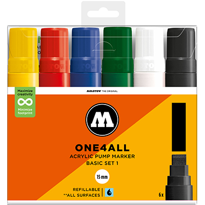 Molotow One4All 15mm Marker Basic Set 1 – 6-delige brede acrylmarker set