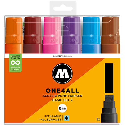 Molotow One4All 15mm Marker Basic Set 2 – 6-delige brede acrylmarker set