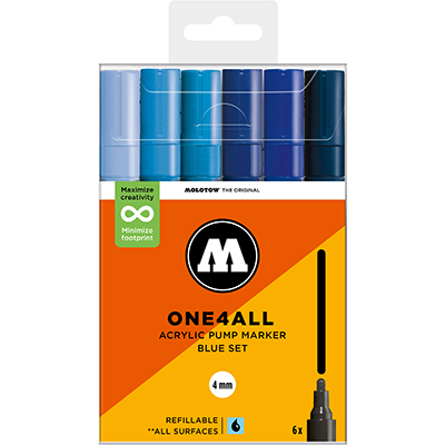 Molotow One4All 4mm Marker Blue Set – 6-delige acrylmarker set