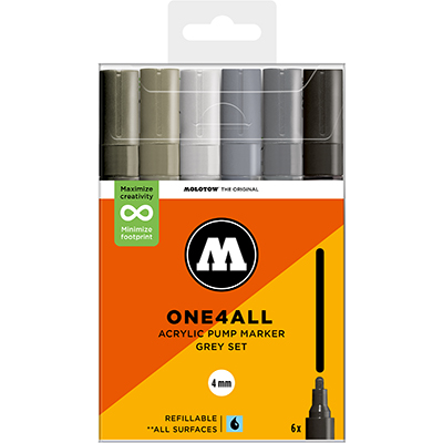 Molotow One4All 4mm Marker Grey Set – 6-delige acrylmarker set