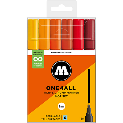 Molotow One4All 4mm Marker Hot Set – 6-delige acrylmarker set