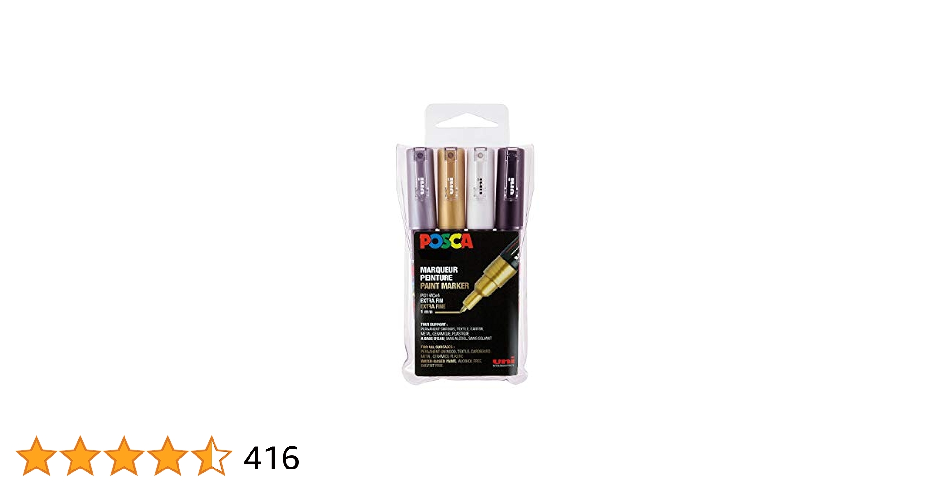 Uni Posca Marker (extra fijn) set van 4 markers, Metalic assortiment PC-1MC