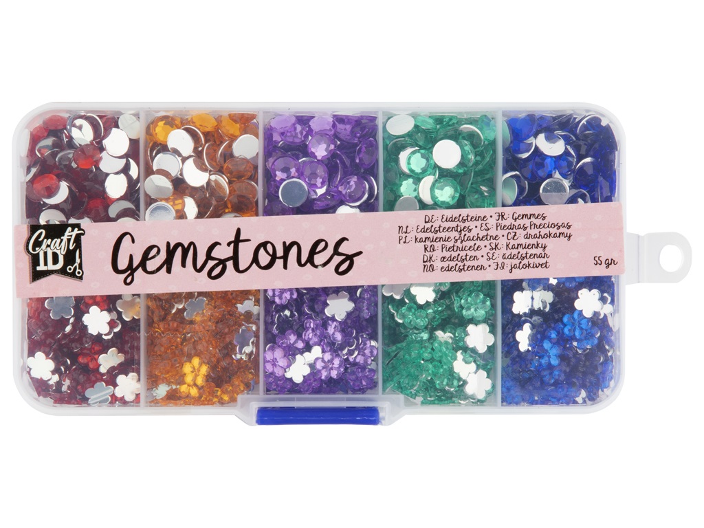 Craft ID Gemstones in storage box, 55 grams,