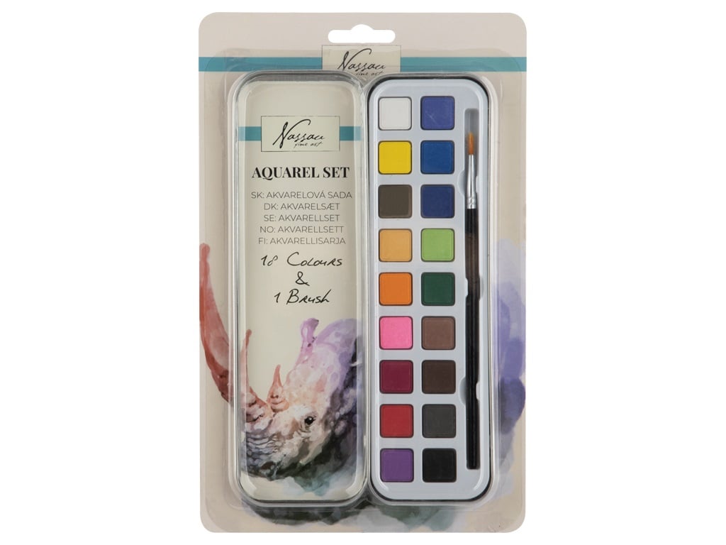 Aquarel set 18 colors +1 brush in tin box