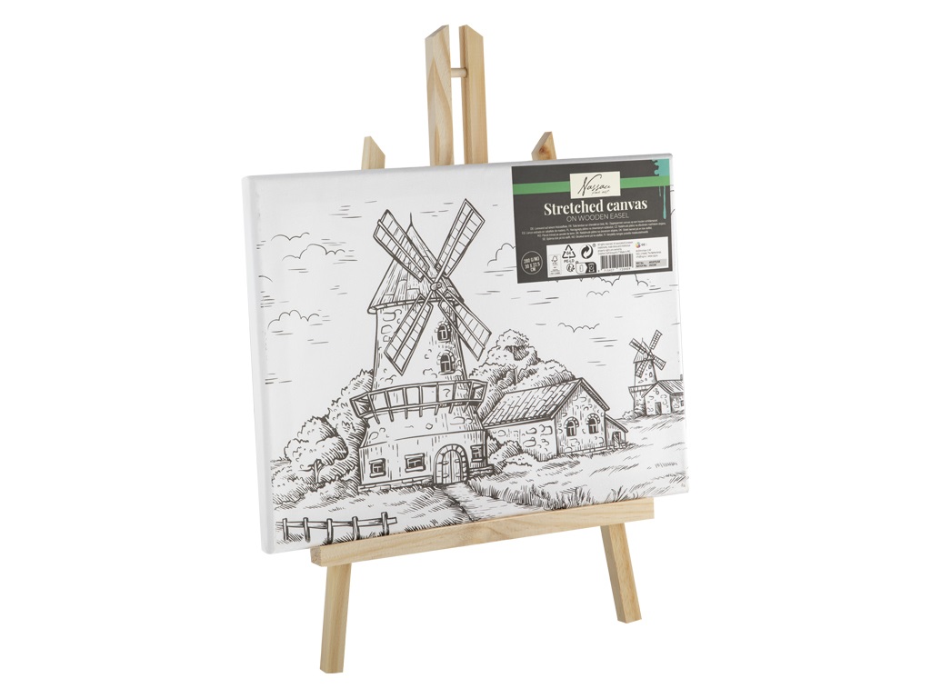 Canvas with print 30x22,5cm&wooden easel windmill