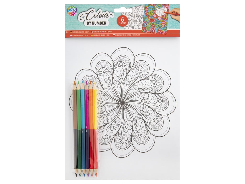 Colour by number A4, 6sheets+6pencils,flower