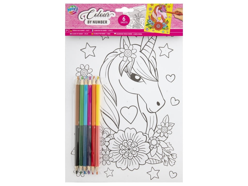 Colour by number A4, 6sheets+6pencils,unicorn