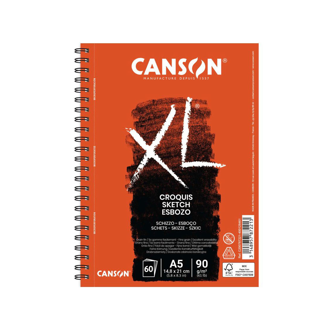 Canson XL A5 Schetsblok – 60 pagina’s, 90 g/m²