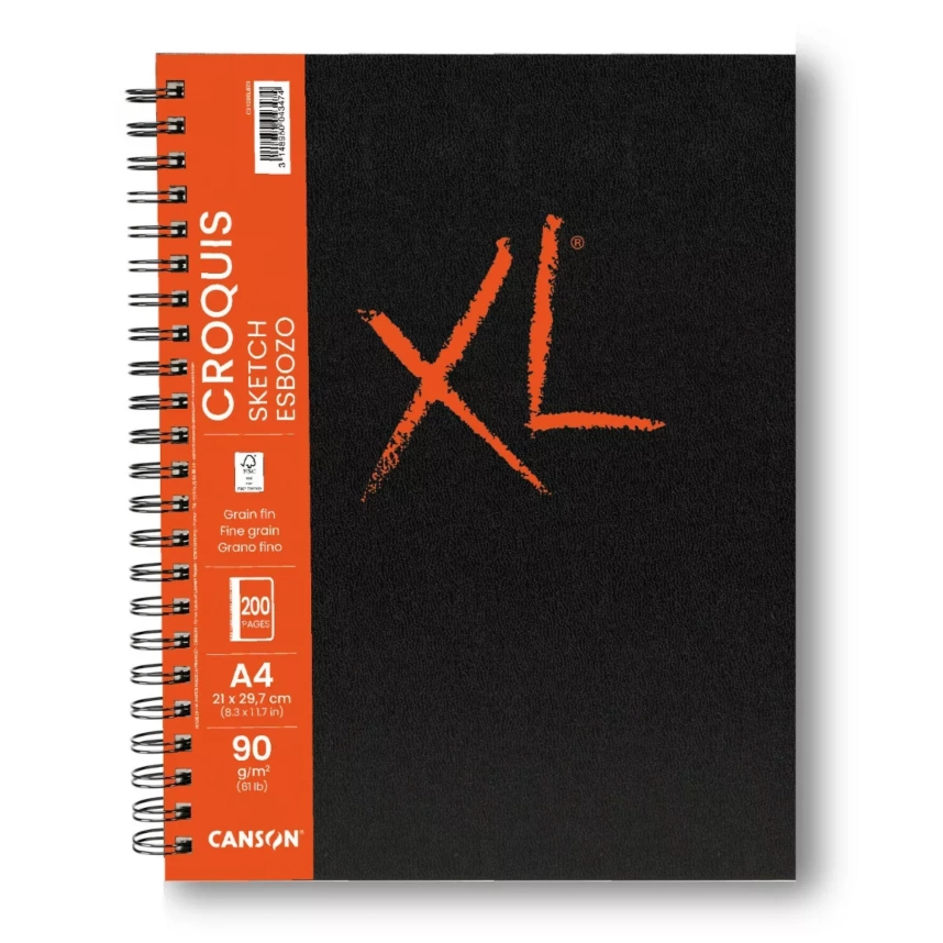 Canson XL spiraalschetsnotitieboekje met harde kaft, fijne korrel Canson 90 g/m² A4